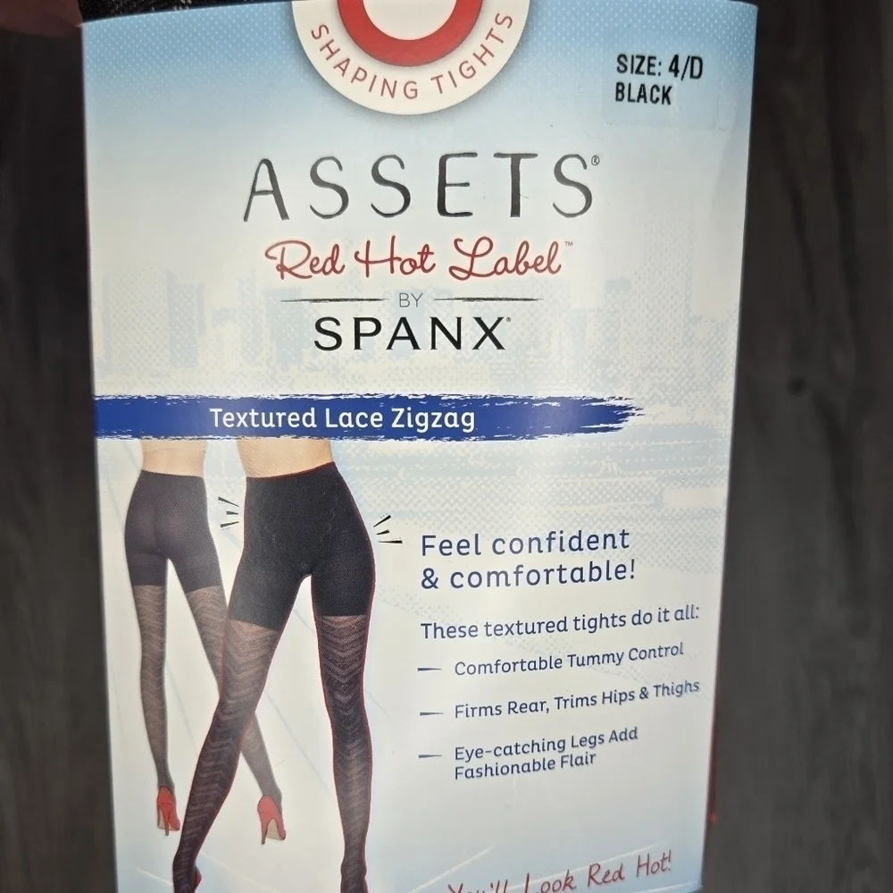 Spanx Assets Red Hot Label Textured Lace Zigzag Tights Size 4/D Black NWT